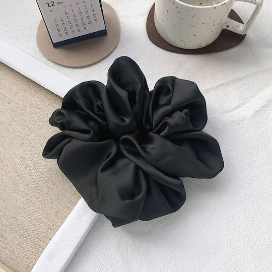 Класически Ластик За Коса Scrunchie От Обикновен Сатен Минималистичен Черен