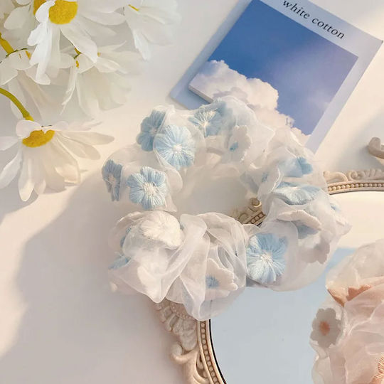 Klassisches Haargummi Haar In Segel Bestickt Blumen Zartes Himmelblau