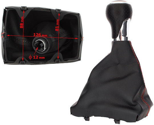 Audi A5 8t 07-16 Black + Chrome 6 Speed Shift Knob + Black Gaiters Red Thread