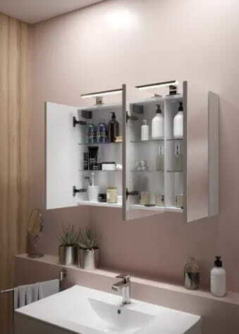 Deftrans Badezimmerspiegel aus Spanplatte mit Schrank 60x50cm Weiß