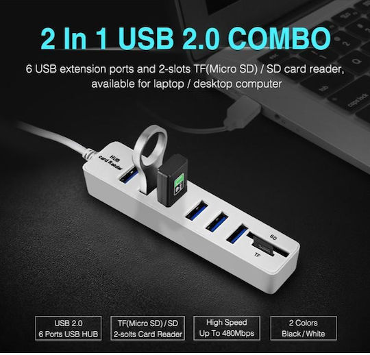 Hub 2.0 USB cu 6 Porturi USB 2.0 cu Conectare USB-A