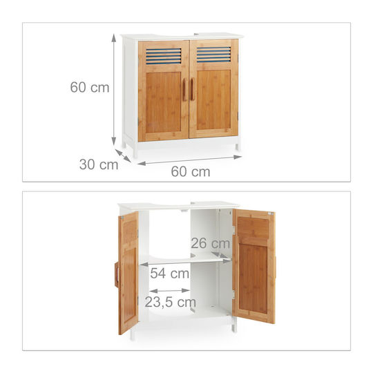 Relaxdays Unitate De Mobilier Pentru Baie Fără Chiuvetă Cu Lumină L60xA30xÎ60cm Albă