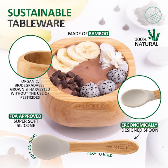Eco Rascals Bamboo Feeding Set with Anti-Slip Base Beige 2pcs