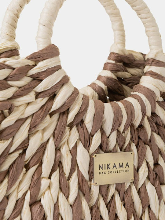 Nikama Geantă De Plajă Din Wicker Cu Portofel Maro