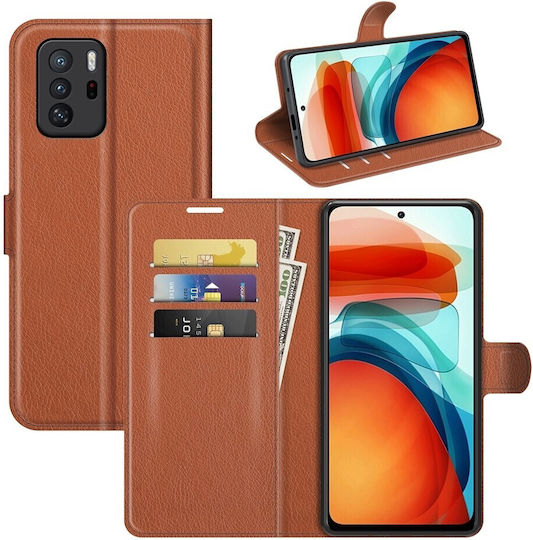 Tel1 Xiaomi Poco X3 GT Litchi Texture Horizontal Flip Book Case Brown