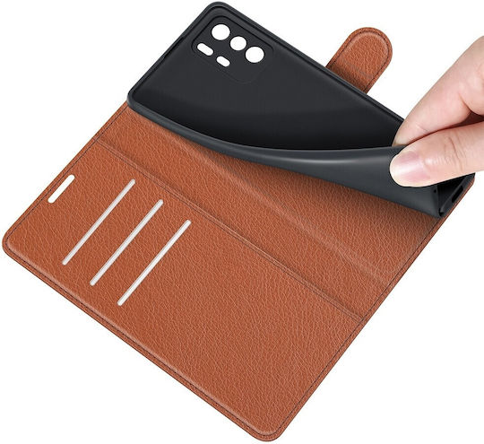 Tel1 Xiaomi Poco X3 GT Litchi Texture Horizontal Flip Book Case Brown
