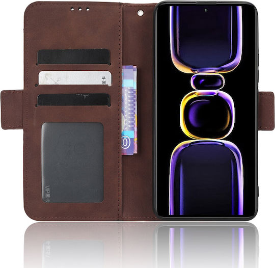 Tel1 Xiaomi Poco F5 Pro 5g Skin Feel Calf Texture Card Slots Book Case Brown