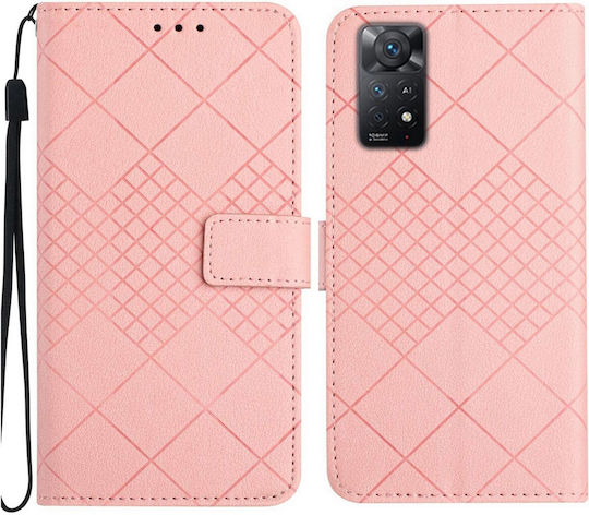Tel1 Xiaomi Redmi Note 12 Pro 4g Rhombic Grid Texture Book Mobile Phone Case Pink