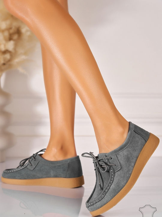 Leather Women's Moccasins in Grey Color