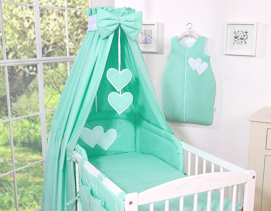 Bobono Bobono Baby Bettwäsche-Set Für Krippe Mint Herzen 5 Stück