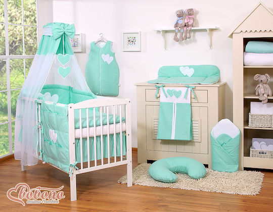 Bobono Bobono Baby Bettwäsche-Set Für Krippe Mint Herzen 5 Stück