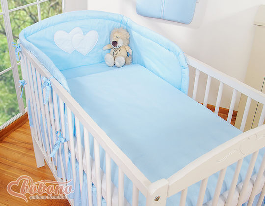 Bobono Crib Set Blue Hearts And Stripes 3 Pieces