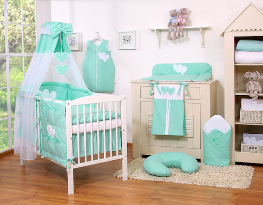 Bobono Bobono Baby Bettwäsche-Set Für Krippe Mint Herzen 5 Stück