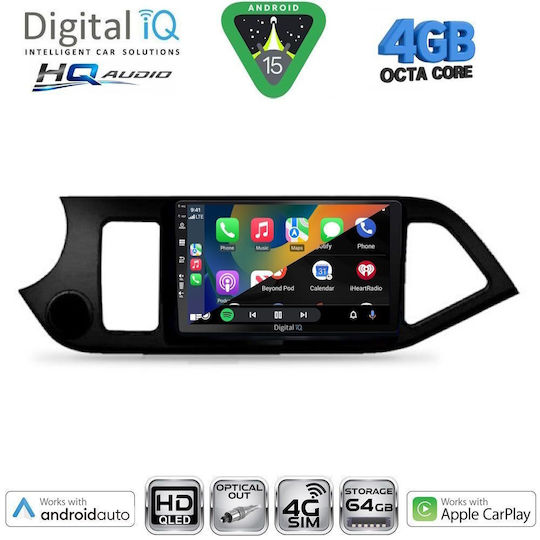 Digital IQ Car Audio System for Kia Picanto 2011-2017 (Bluetooth/USB/WiFi/GPS/Apple CarPlay/Android Auto) with 9" Touch Screen