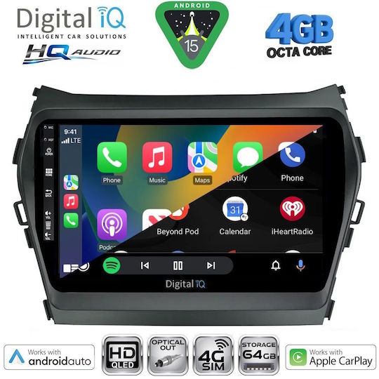 Digital IQ Car Audio System for Hyundai iX45 / Santa Fe 2013-2017 (Bluetooth/USB/WiFi/GPS/Apple CarPlay/Android Auto) with 9" Touch Screen