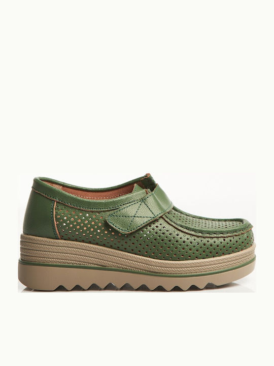 Leder Damen Mokassins in Grün Farbe