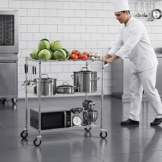 Vevor Vevor Kitchen Trolley Metallic 3 Tiers Silver 89x45x104cm