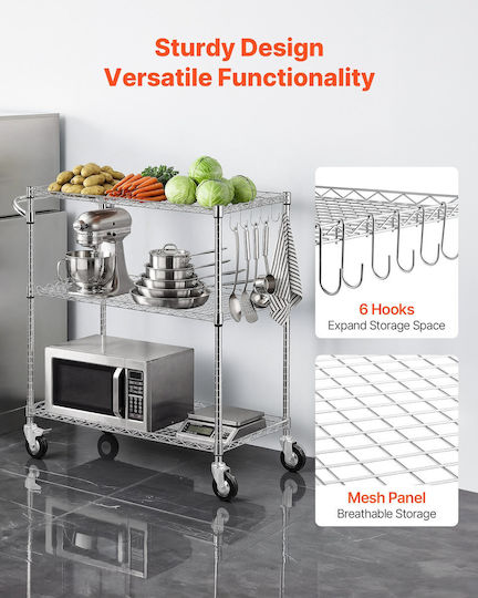 Vevor Vevor Kitchen Trolley Metallic 3 Tiers Silver 89x45x104cm