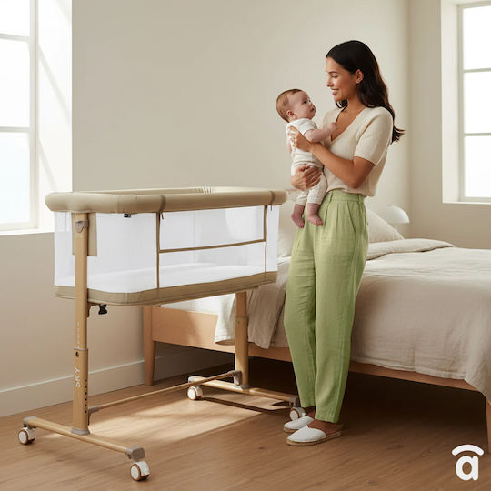 Asalvo Cradle with Mattress and Wheels Beige