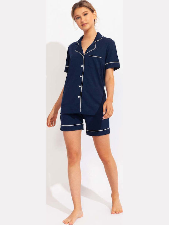 Sofiaman Sofiaman Sommer Damen Schlafanzug Set Marineblau