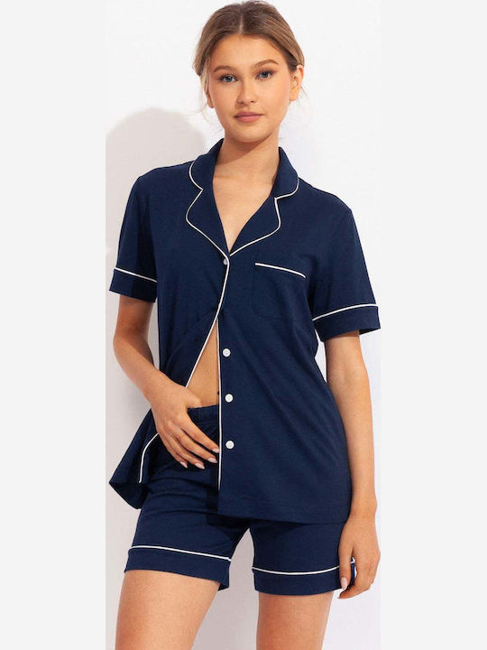 Sofiaman Sofiaman Sommer Damen Schlafanzug Set Marineblau