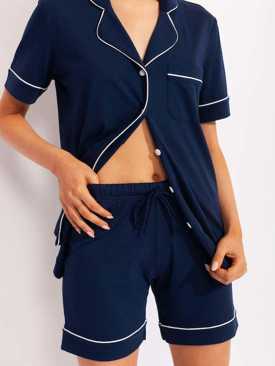 Sofiaman Sofiaman Sommer Damen Schlafanzug Set Marineblau