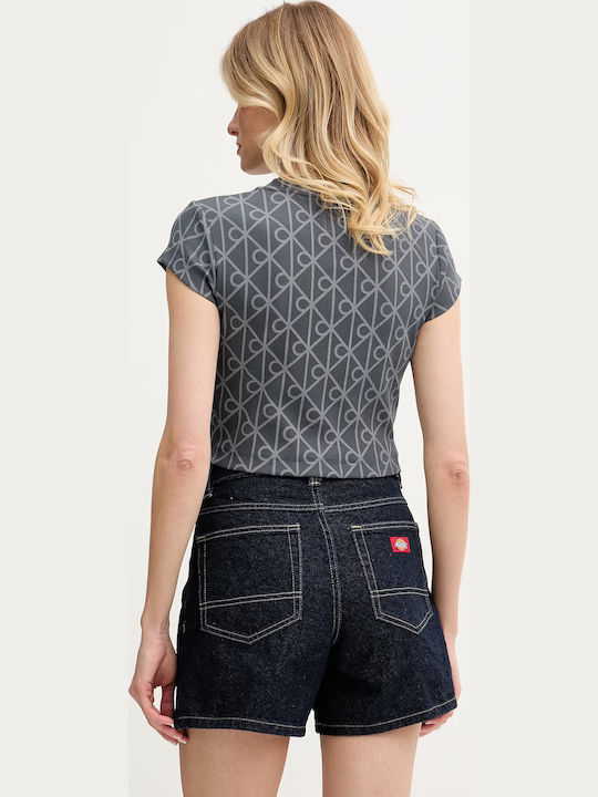 Damen Crop Top Baumwoll Kurzärmelig Grau