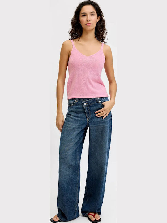 Women's Sleeveless Blouse with V-Neckline Pink