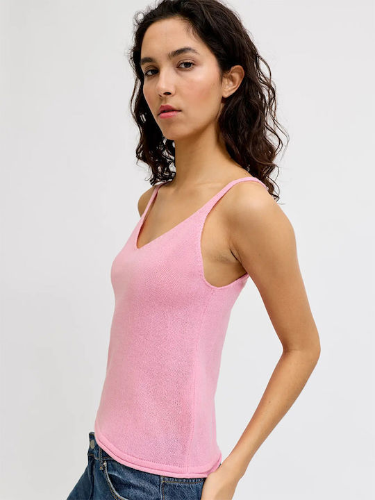 Women's Sleeveless Blouse with V-Neckline Pink