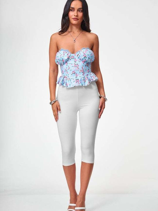 Women's Crop Top Floral Light Blue