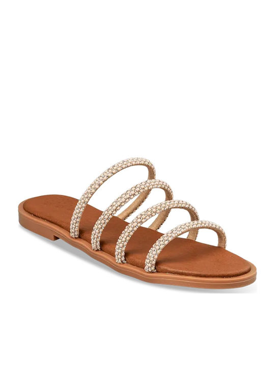 Leather Women's Flat Sandals Beige
