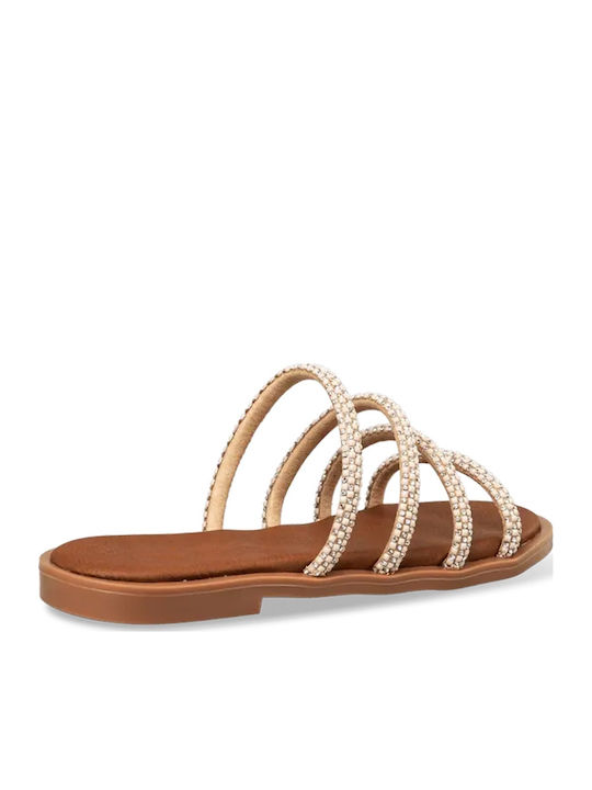 Leather Women's Flat Sandals Beige