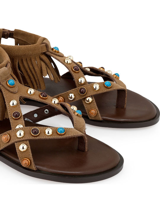 Flache Sandalen Für Damen Tabac Braun