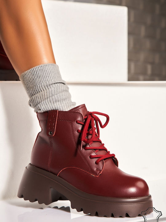 Ghete Dama de Piele cu Toc Mediu Bordeaux