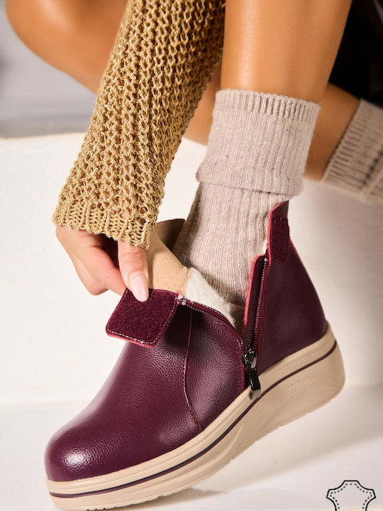 Ghete de Piele Dama cu Platformă Burgundy