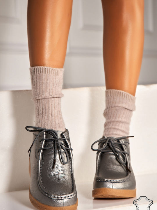 Leather Women's Ankle Boots Silver