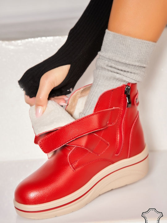 Leder Damen Stiefeletten Rot