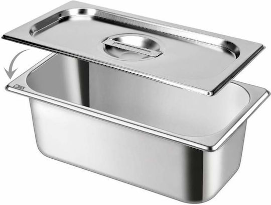 Tavă Gastronorm Din Oțel Inoxidabil Siks Cu Capac Inclus Depozitare Bucătărie Salate Sosuri Alimentar Compatibil Cuptor Frigider Vitrină Stivuibil Capacitate 6.2l Dimensiuni 32,5 Cm X 17,5 Cm X 10 Cm Adâncime Gn Argintiu