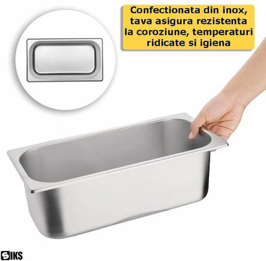 Tavă Gastronorm Din Oțel Inoxidabil Siks Cu Capac Inclus Depozitare Bucătărie Salate Sosuri Alimentar Compatibil Cuptor Frigider Vitrină Stivuibil Capacitate 6.2l Dimensiuni 32,5 Cm X 17,5 Cm X 10 Cm Adâncime Gn Argintiu