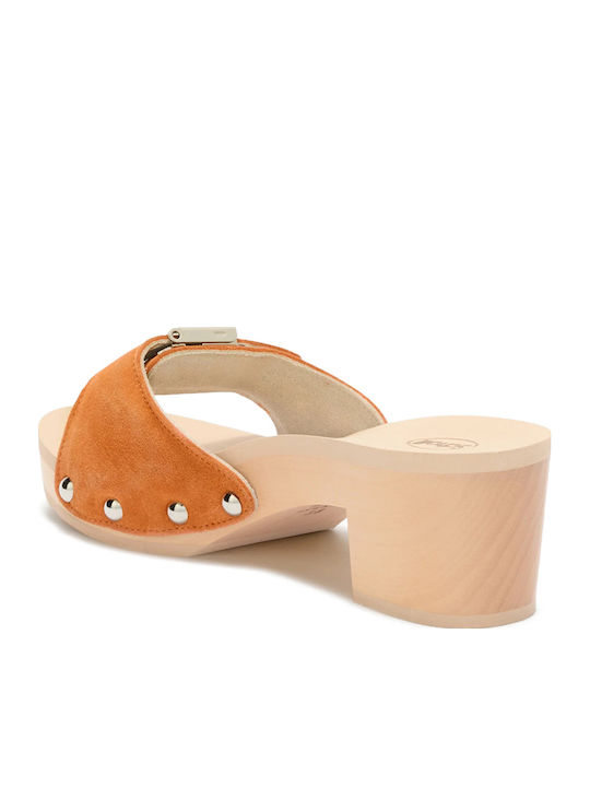 Pescura Mules with Heel in Orange Colour