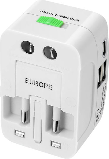 Avizar Adaptor Universal de Călătorie USB USB-C Protecție la Supratensiune Alb
