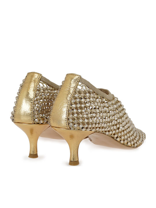 Leather Heels with Medium Heel Gold