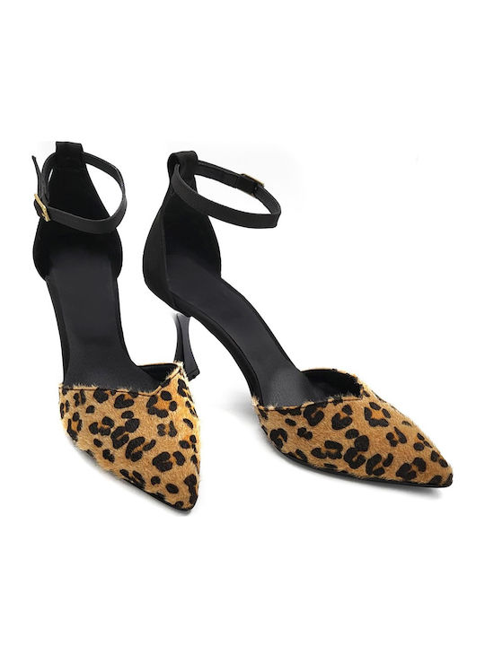 Γόβες με Λουράκι Animal Print Μαύρες