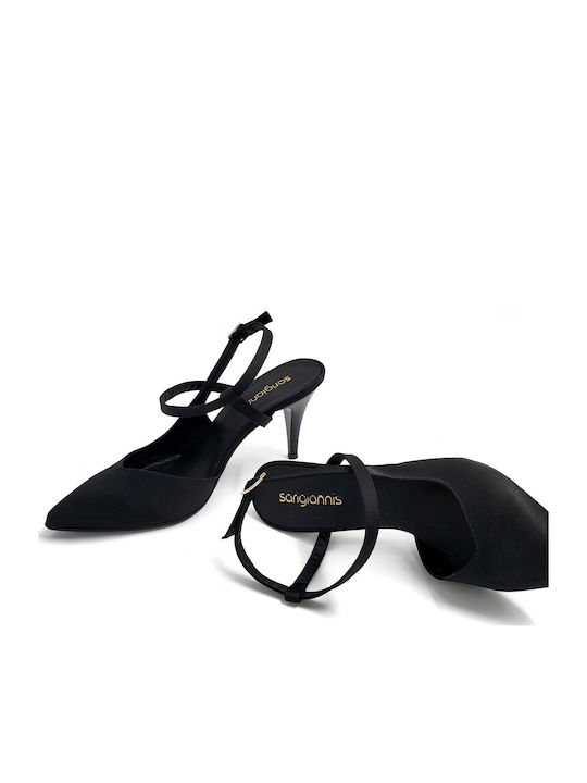 Pointed Toe Heels with Strap Black