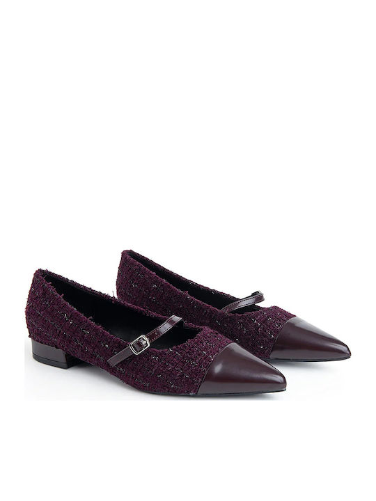 Women's Pointed Toe Ballerina Shoes With Strap In Burgundy Colour