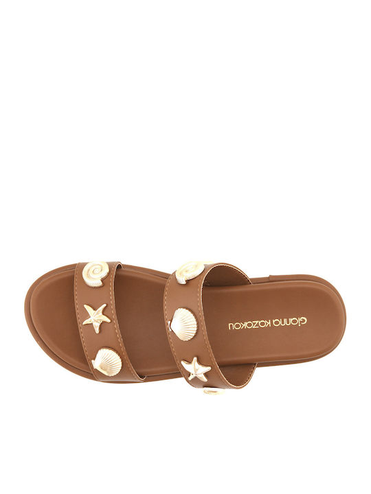 Neuca Leather Women's Flat Sandals Tabac Brown