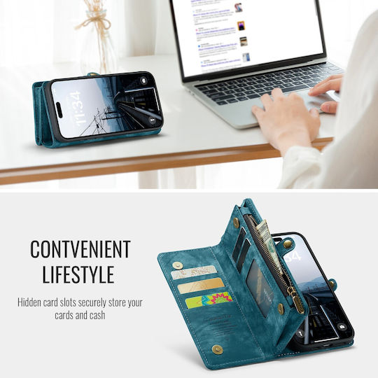 Caseme Wallet Silicon / Piele Artificială Albastră (iPhone 16)