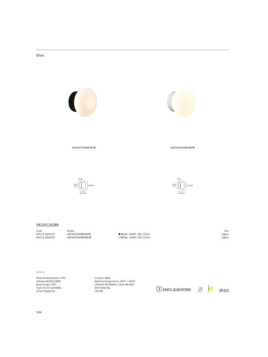 VK Lighting Φωτιστικό Τοίχου με Ενσωματωμένο LED και Θερμό Λευκό Φως