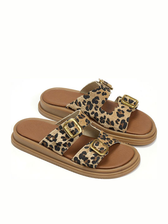 Leather Women's Flat Sandals 1809NK-Leopard