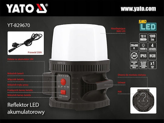 Yato Work Projector Battery LED IP65 with Brightness up to 10000lm